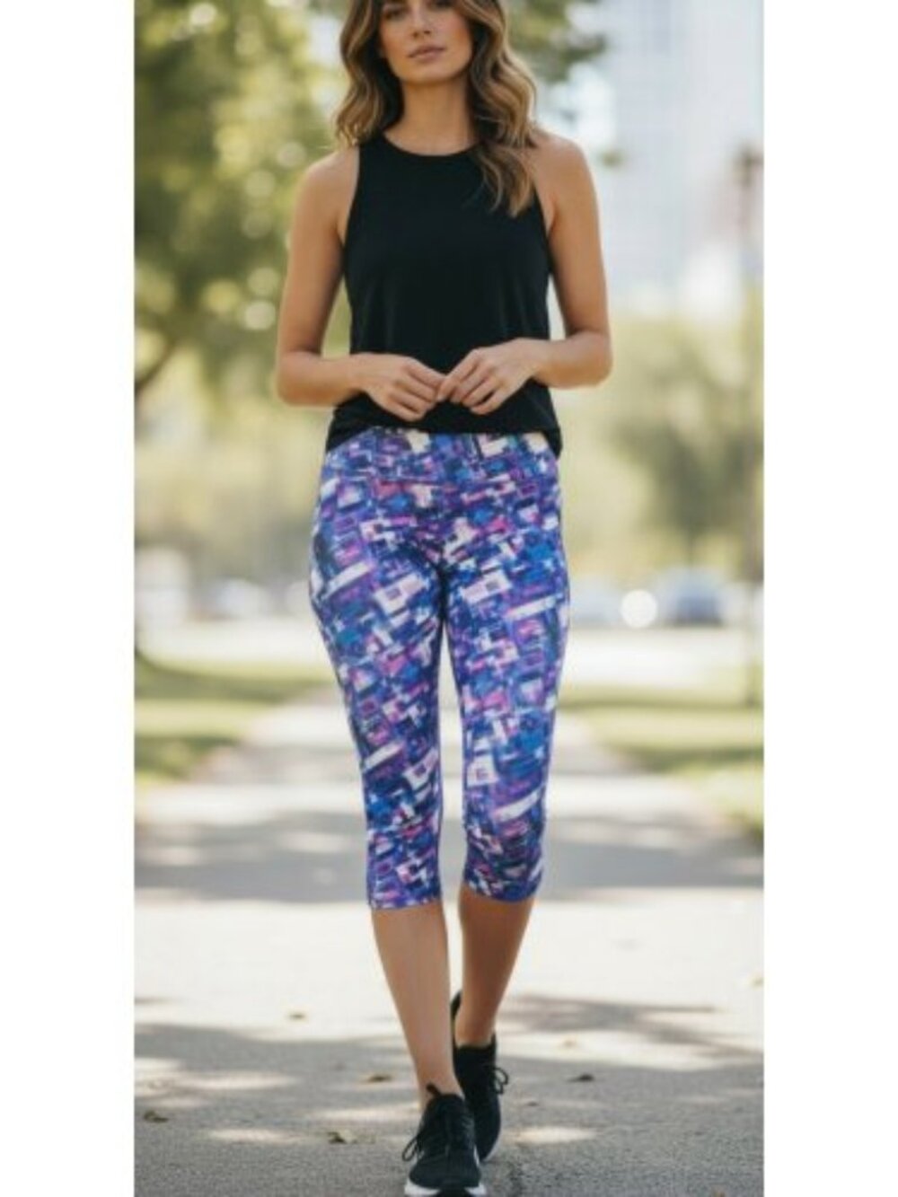 NEW PrAna Purple Abstract Print Capri Length Yoga Leggings Ladies SMALL Size 4-6
